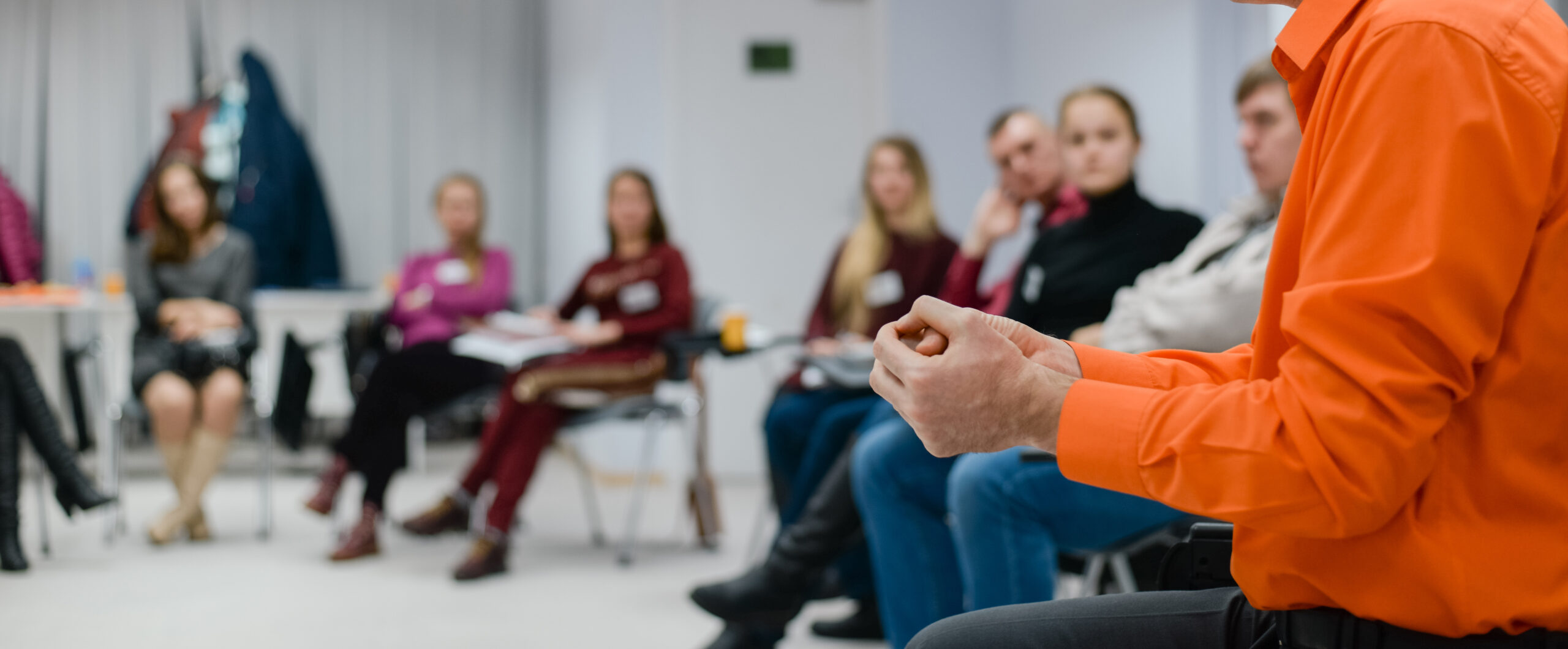 Lecturer conducts a lecture, training.